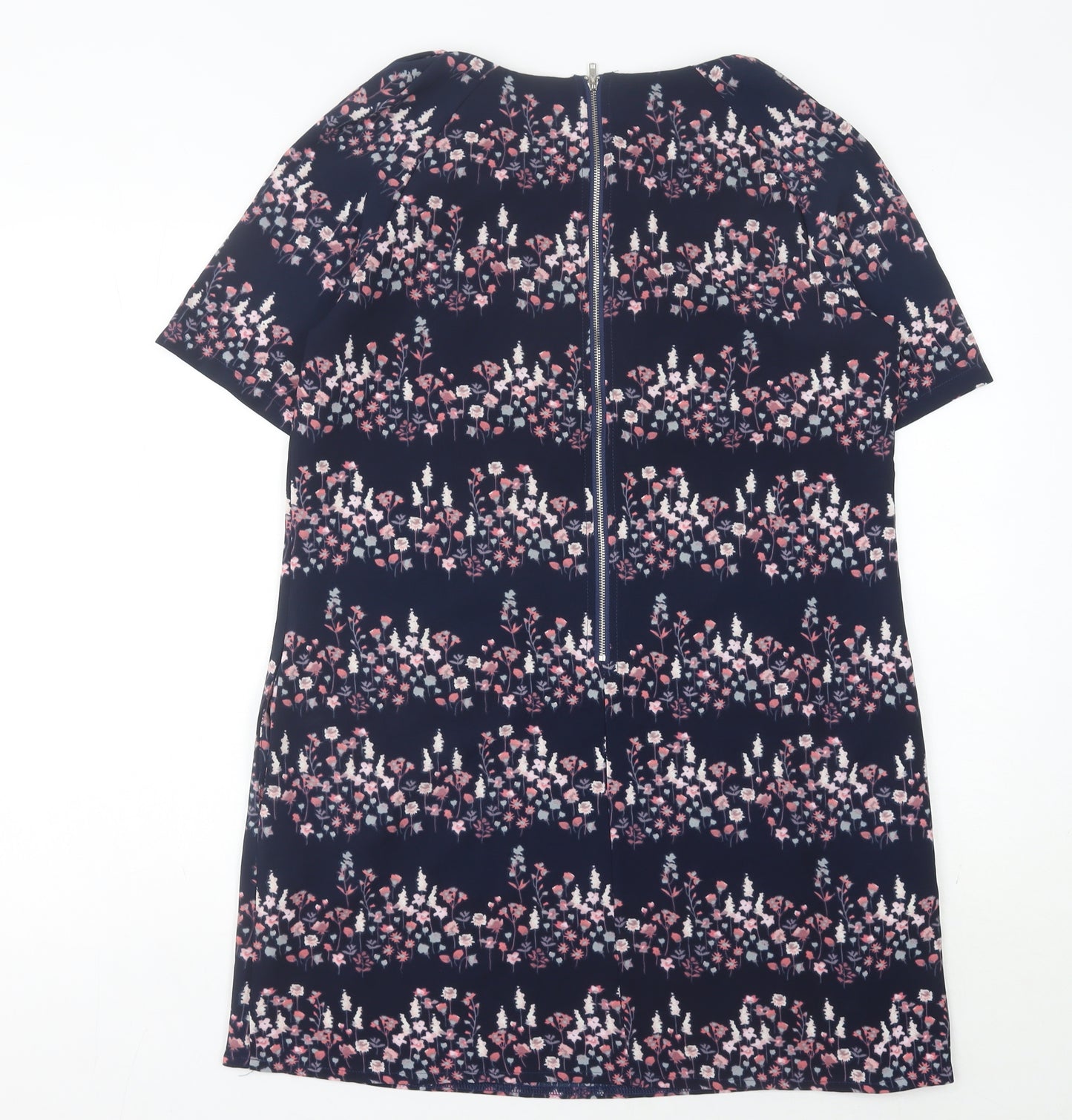 Apricot Women Blue Floral Shift Dress Size 12 Knee Length Short Sleeve