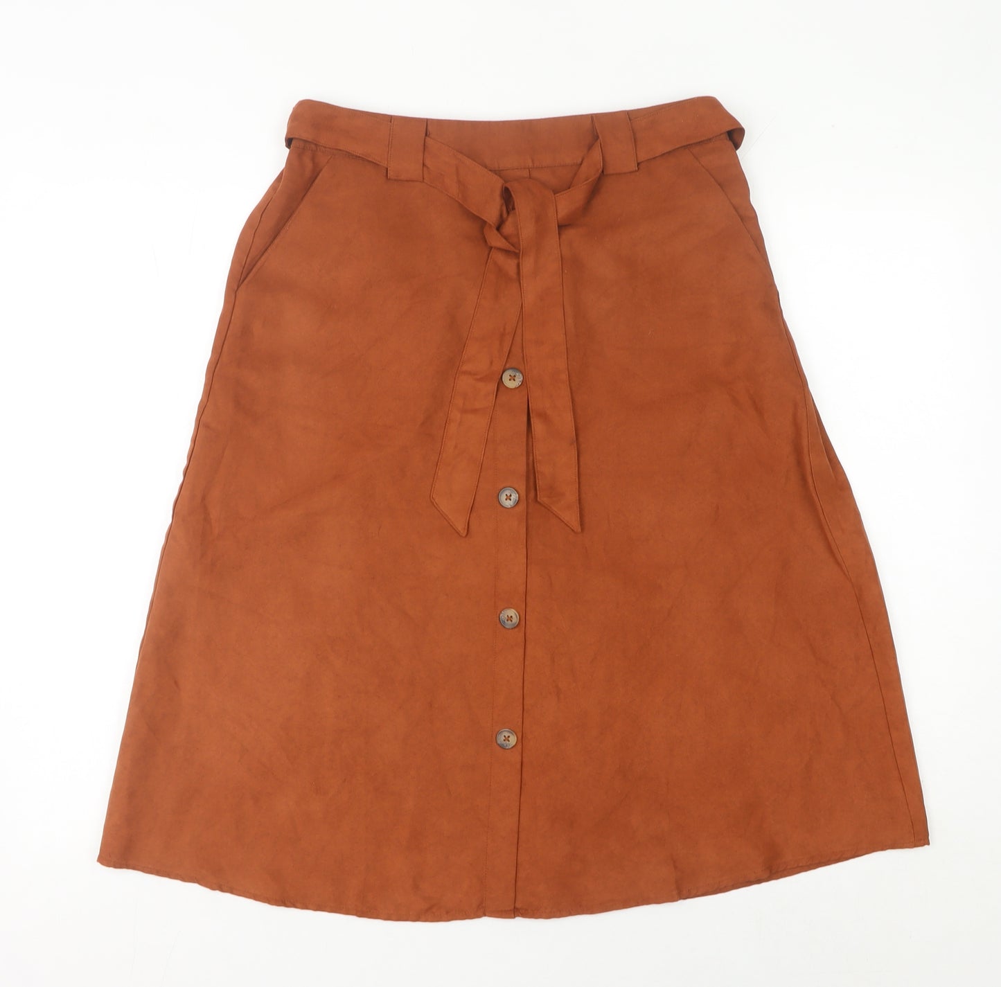 Max Women’s Brown A-Line Midi Skirt Size 12 Polyester Button Belted