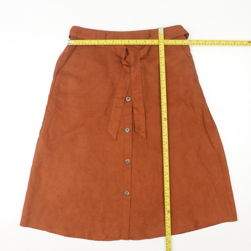 Max Women’s Brown A-Line Midi Skirt Size 12 Polyester Button Belted