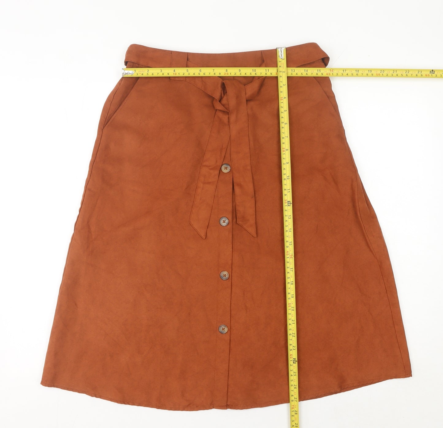 Max Women’s Brown A-Line Midi Skirt Size 12 Polyester Button Belted