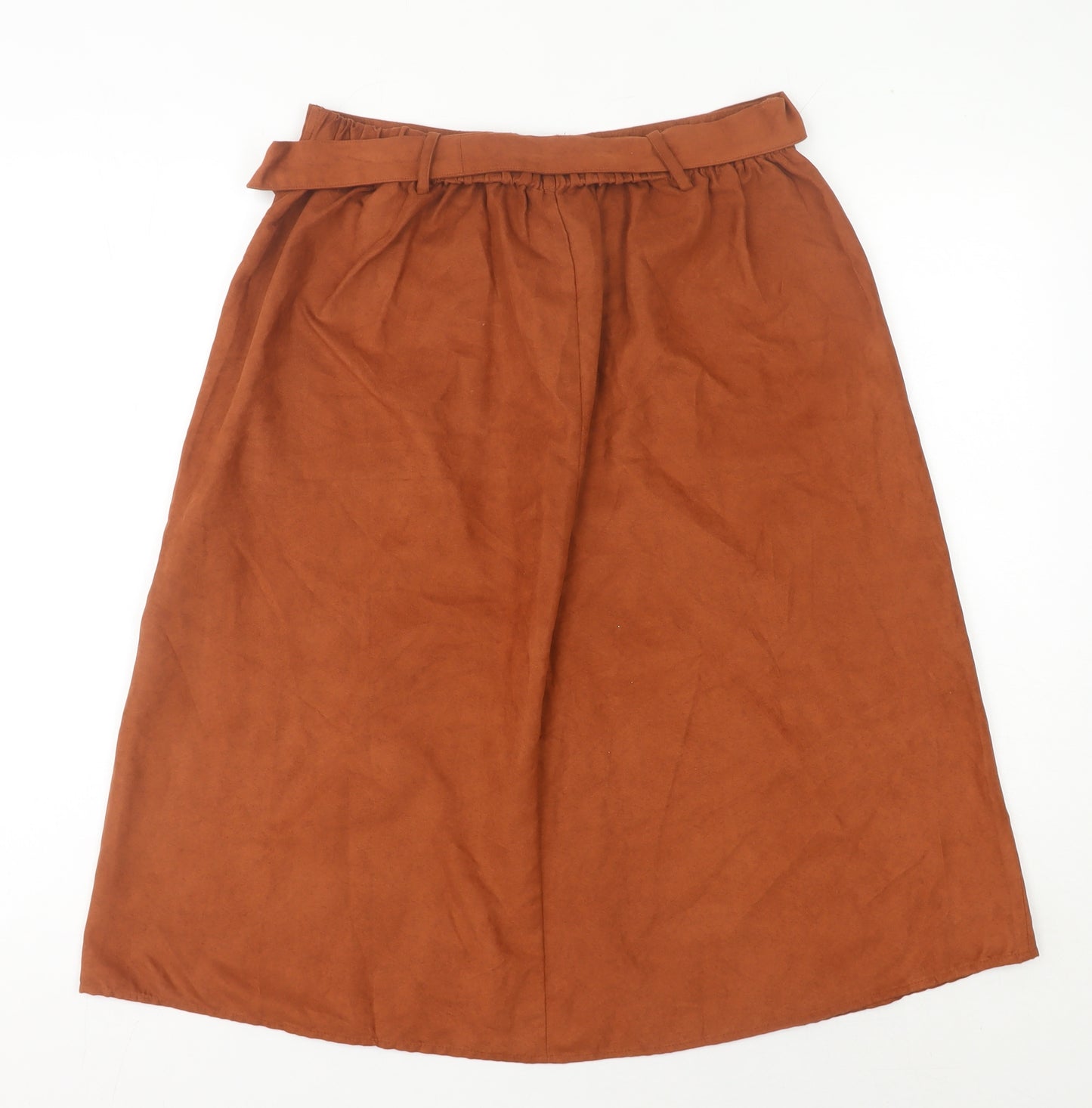 Max Women’s Brown A-Line Midi Skirt Size 12 Polyester Button Belted