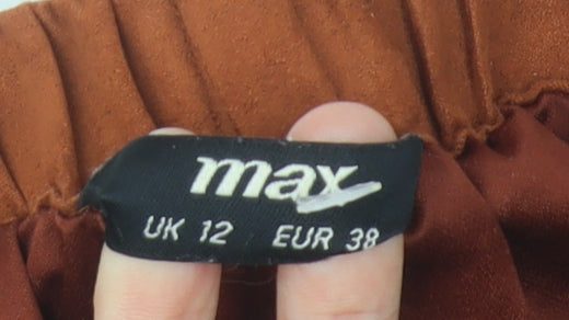 Max Women’s Brown A-Line Midi Skirt Size 12 Polyester Button Belted