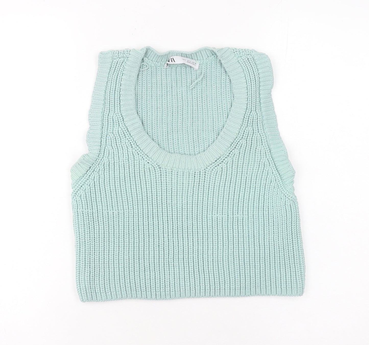 Zara Women’s Green Chunky-Knit Sleeveless Vest Size S Cotton