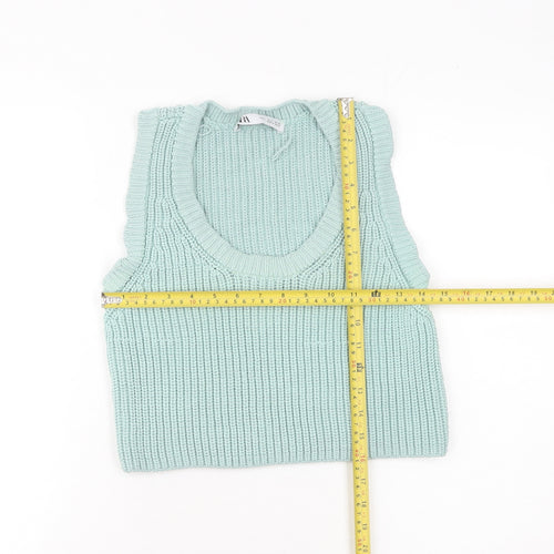 Zara Women’s Green Chunky-Knit Sleeveless Vest Size S Cotton
