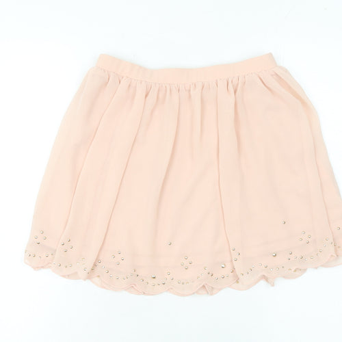 Marks and Spencer Women Pink 2XS A-Line Beaded Chiffon Short Skirt