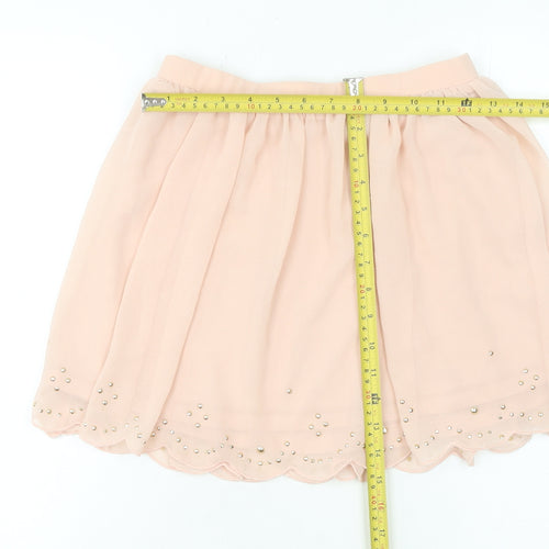 Marks and Spencer Women Pink 2XS A-Line Beaded Chiffon Short Skirt