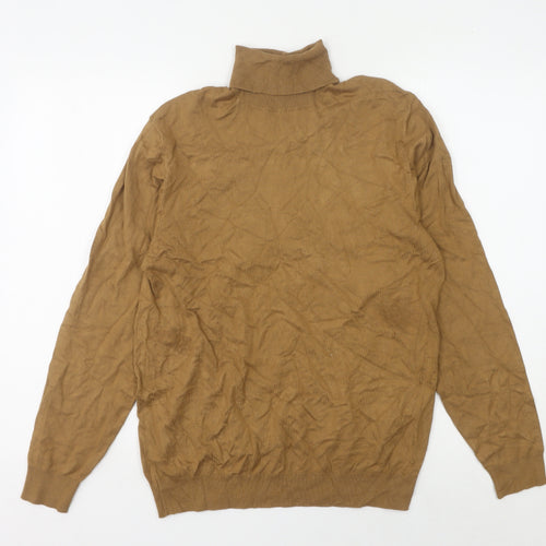 Zara Men's Brown Roll Neck Jumper Size M Long Sleeve Knit