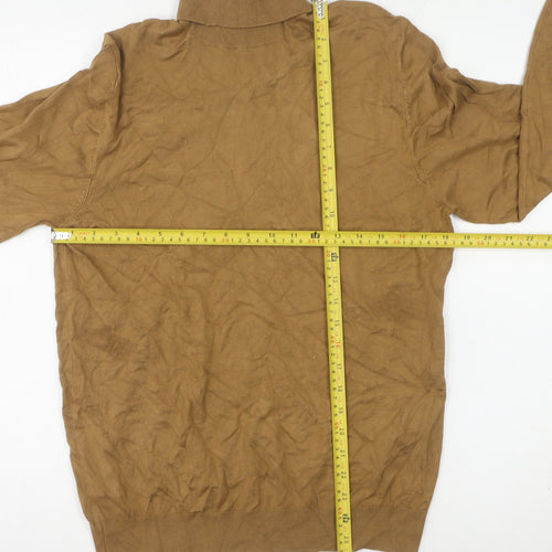 Zara Men's Brown Roll Neck Jumper Size M Long Sleeve Knit