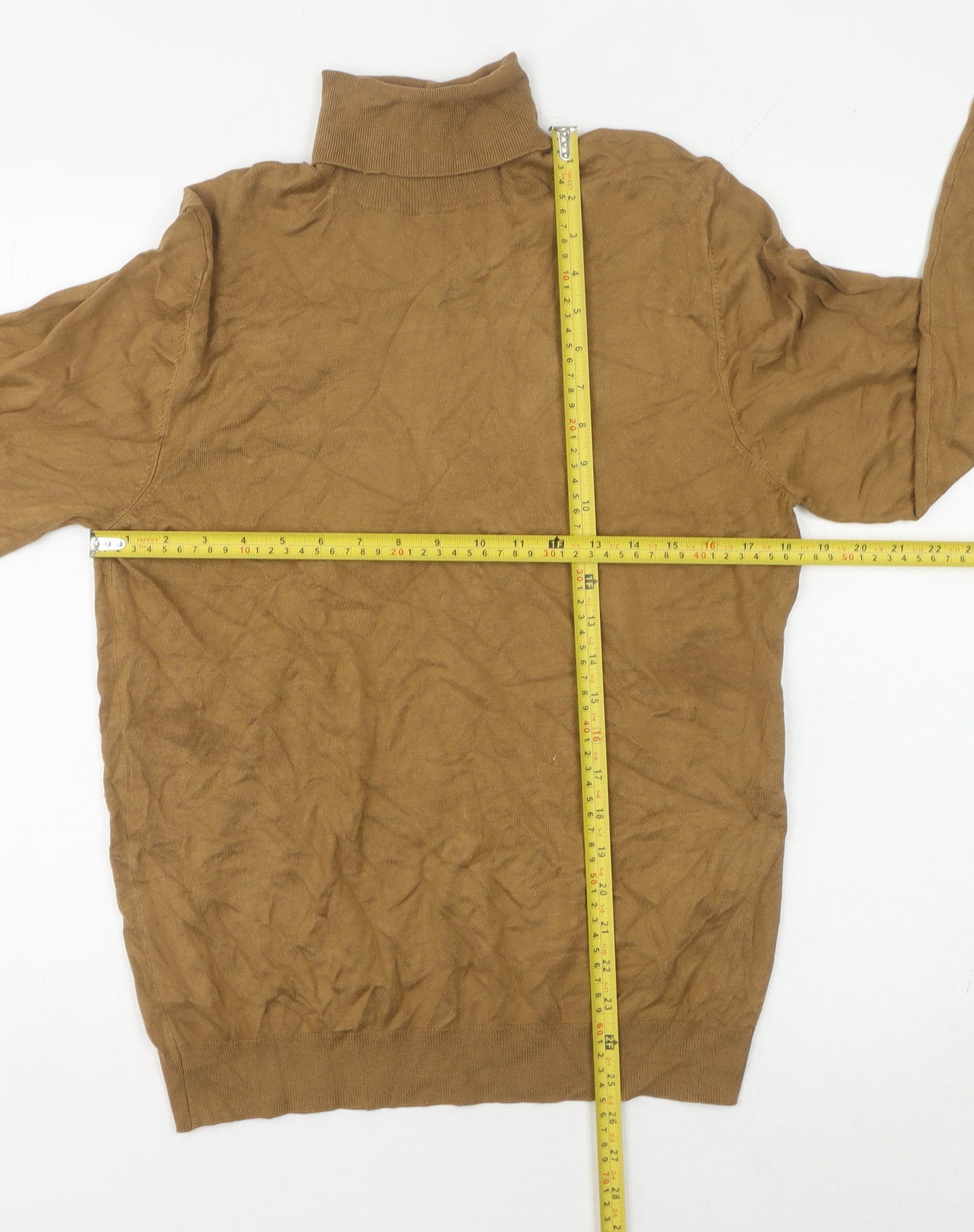 Zara Men's Brown Roll Neck Jumper Size M Long Sleeve Knit