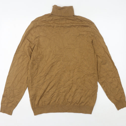 Zara Men's Brown Roll Neck Jumper Size M Long Sleeve Knit