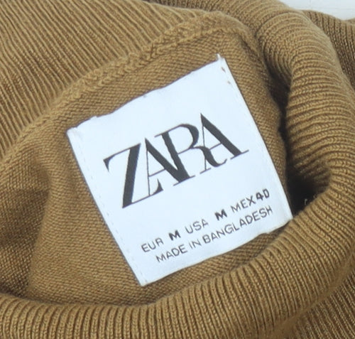 Zara Men's Brown Roll Neck Jumper Size M Long Sleeve Knit
