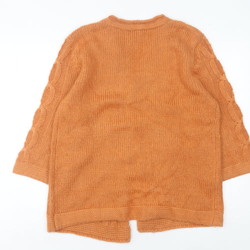 Cotton Traders Women's Orange 10 Cardigan Cable Knit V-Neck 3/4 Sleeve