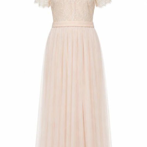 Little Mistress Women Beige Size 10 Maxi Lace Wedding Guest Dress