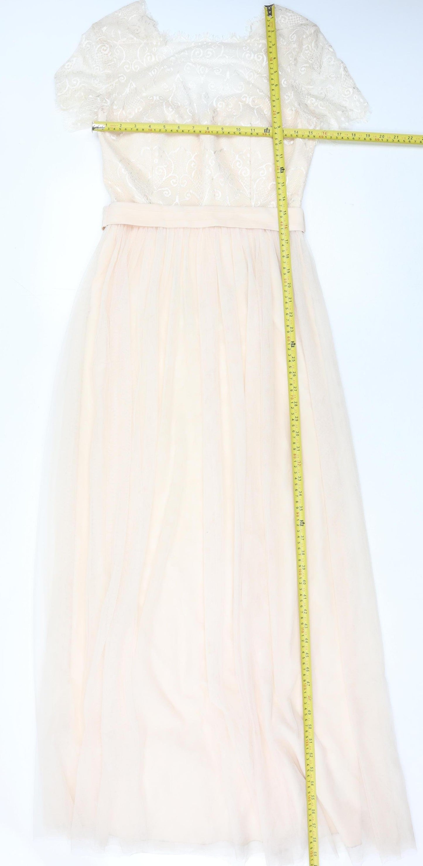 Little Mistress Women Beige Size 10 Maxi Lace Wedding Guest Dress