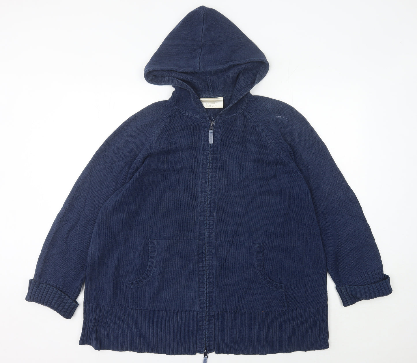 Ann Harvey Women’s Blue Hooded Cardigan UK 22 Full Zip Knit