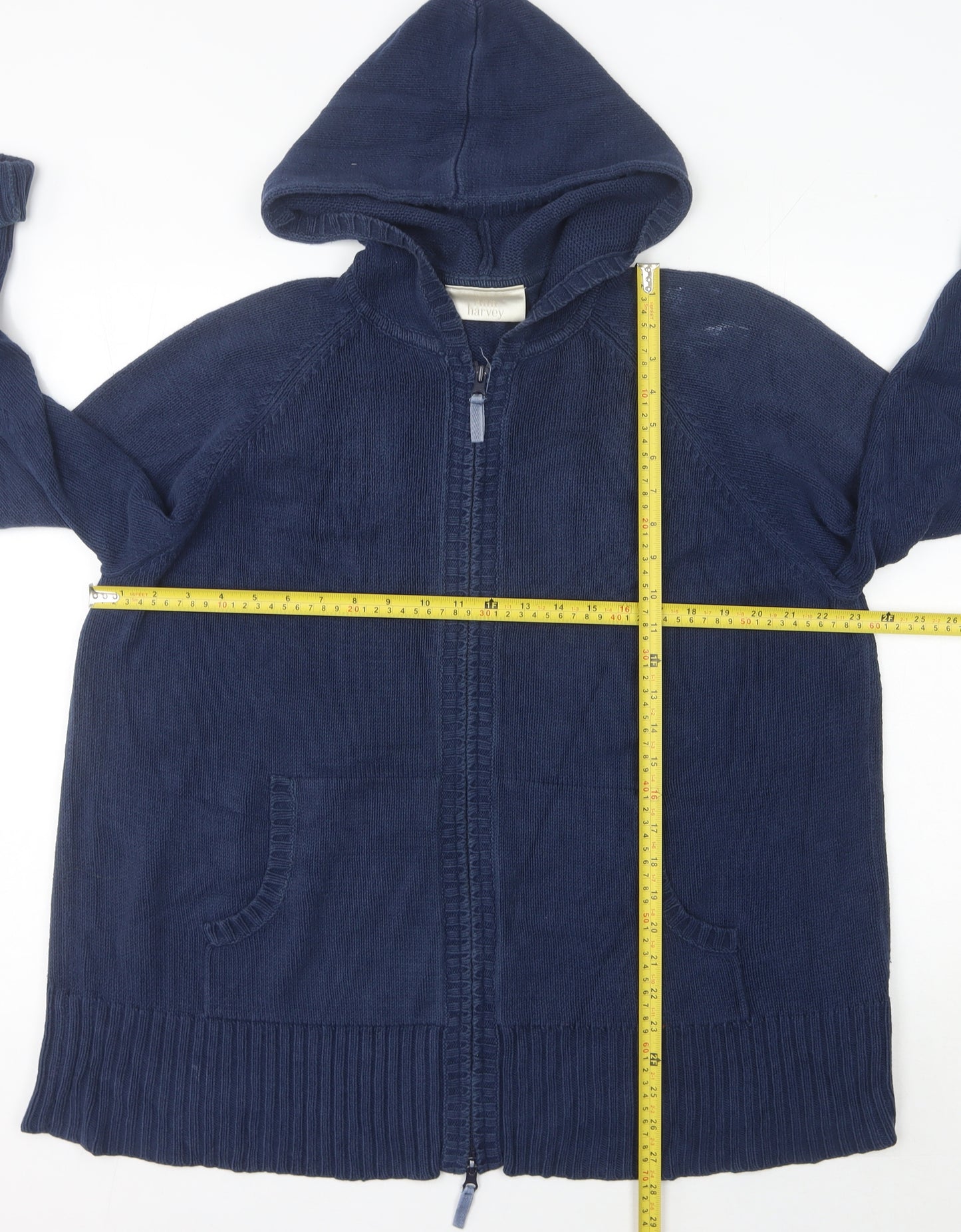 Ann Harvey Women’s Blue Hooded Cardigan UK 22 Full Zip Knit