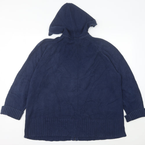 Ann Harvey Women’s Blue Hooded Cardigan UK 22 Full Zip Knit