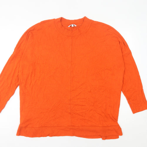 NEXT Women's Orange Crew Neck Pullover Jumper Size L 3/4 Sleeve