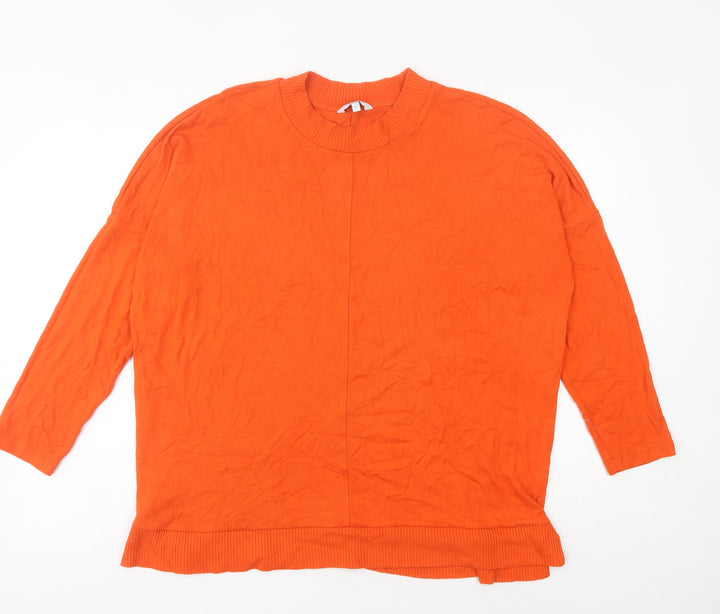 NEXT Women's Orange Crew Neck Pullover Jumper Size L 3/4 Sleeve