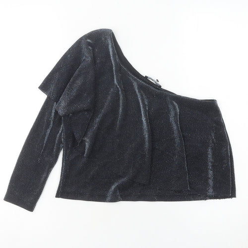 Zara Women Black One Shoulder Cropped Blouse Size S Party Top