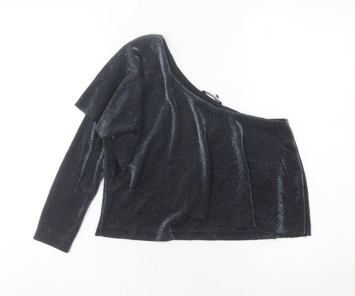 Zara Women Black One Shoulder Cropped Blouse Size S Party Top