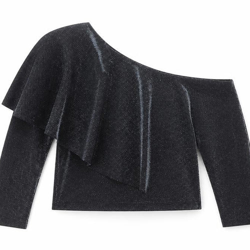 Zara Women Black One Shoulder Cropped Blouse Size S Party Top