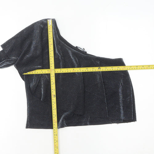 Zara Women Black One Shoulder Cropped Blouse Size S Party Top