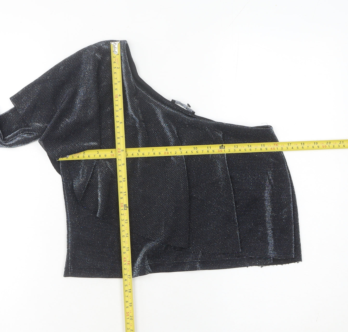 Zara Women Black One Shoulder Cropped Blouse Size S Party Top