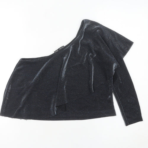 Zara Women Black One Shoulder Cropped Blouse Size S Party Top