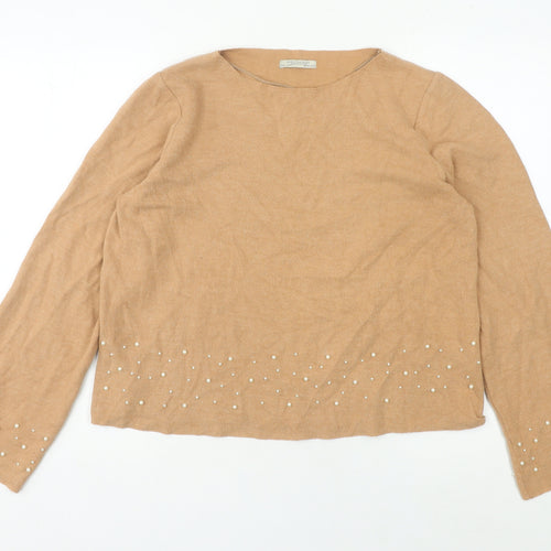 Zara Trafaluc Women’s Beige Beaded Pullover Jumper Size 12