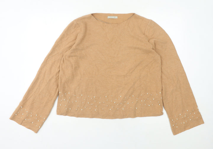 Zara Trafaluc Women’s Beige Beaded Pullover Jumper Size 12