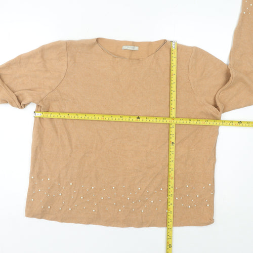 Zara Trafaluc Women’s Beige Beaded Pullover Jumper Size 12