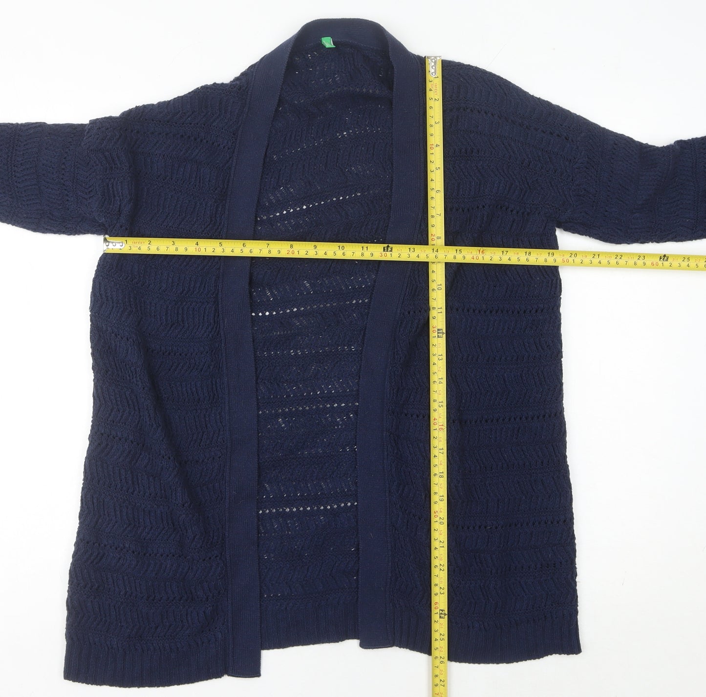 United Colors of Benetton Women’s Blue Open-Knit Cardigan Size S