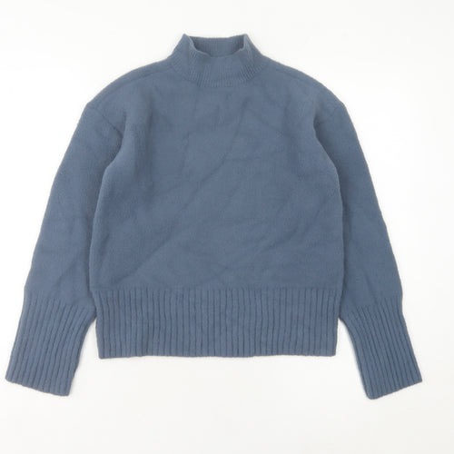 Marks and Spencer Women's Blue Mock Neck Wool Jumper Size S