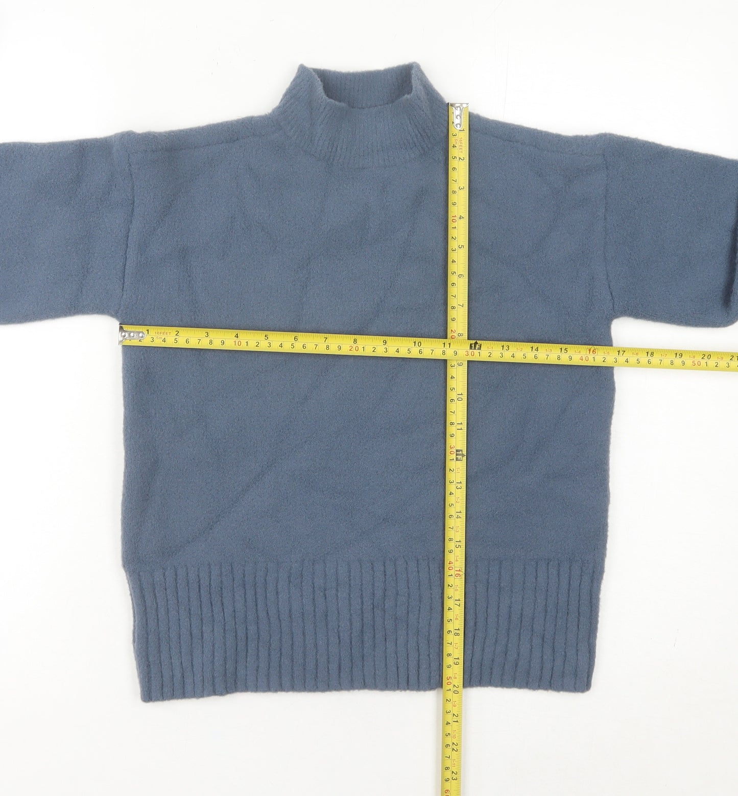 Marks and Spencer Women's Blue Mock Neck Wool Jumper Size S