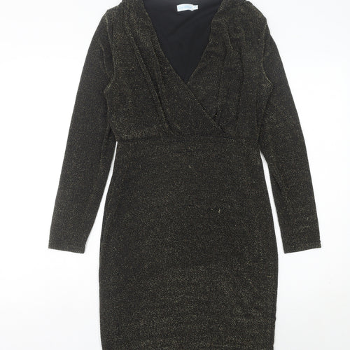 Blue Vanilla Women’s Black Glitter Bodycon Dress Size 10 Knee Length