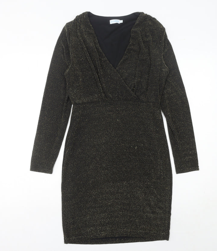 Blue Vanilla Women’s Black Glitter Bodycon Dress Size 10 Knee Length