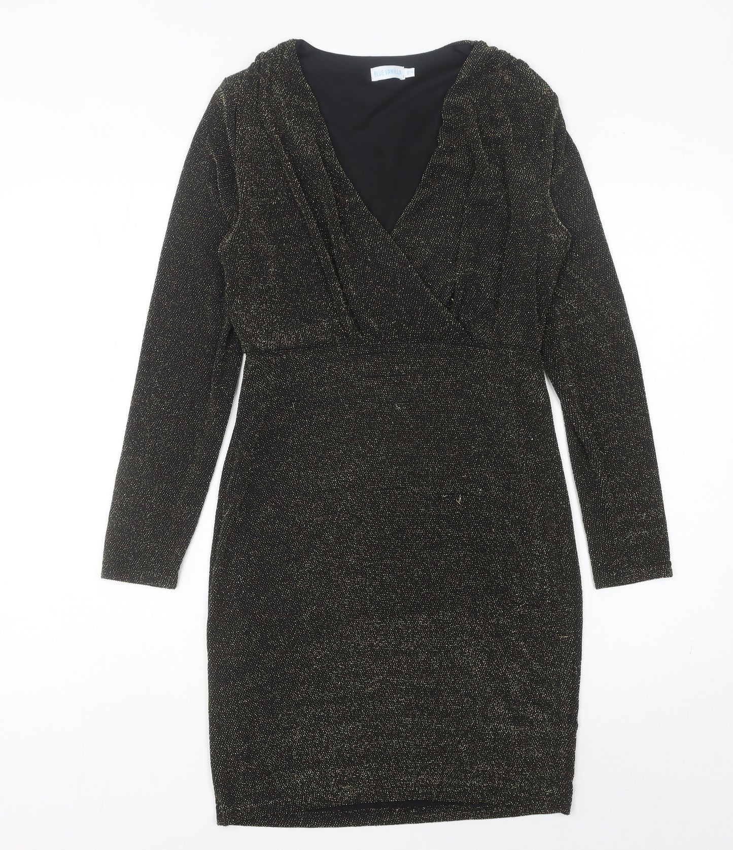 Blue Vanilla Women’s Black Glitter Bodycon Dress Size 10 Knee Length