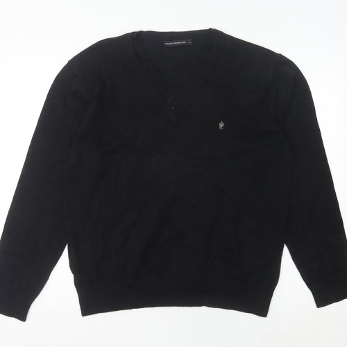 French Connection Men’s Black L V-Neck Cotton Blend Jumper