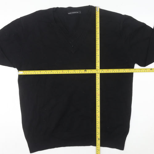 French Connection Men’s Black L V-Neck Cotton Blend Jumper