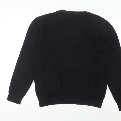 French Connection Men’s Black L V-Neck Cotton Blend Jumper