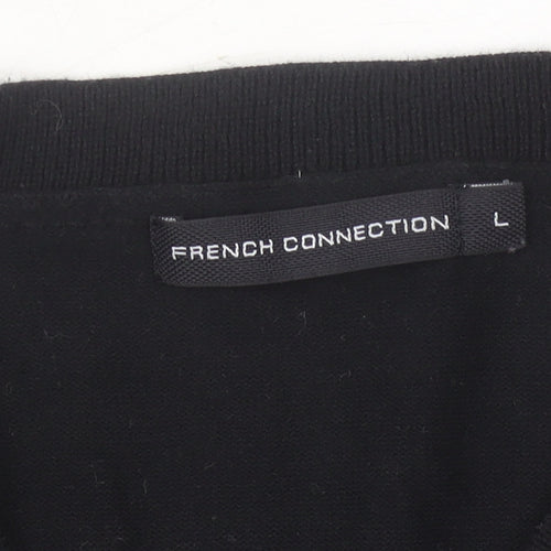 French Connection Men’s Black L V-Neck Cotton Blend Jumper