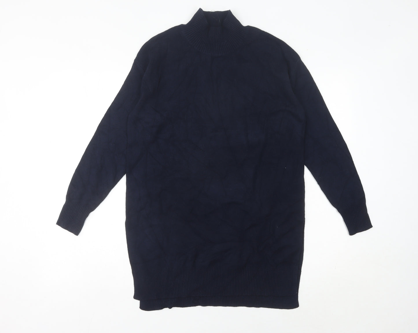 Marks and Spencer Women's Blue Small Mock Neck Long Sleeve Tunic Jumper