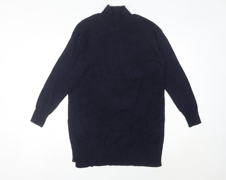 Marks and Spencer Women's Blue Small Mock Neck Long Sleeve Tunic Jumper
