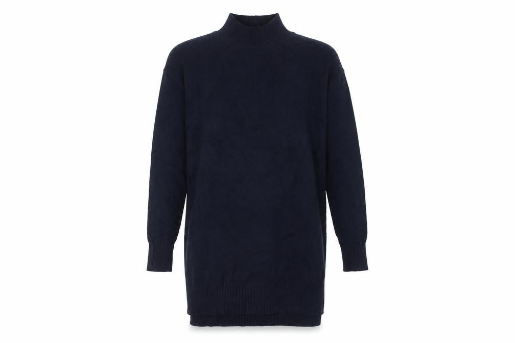 Front view of Marks & Spencer Women's Blue Small Mock Neck Long Sleeve Tunic Jumper