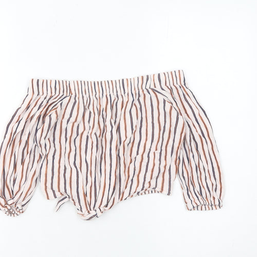Pull&Bear Women’s Multicoloured Striped Cropped Off Shoulder Blouse UK 10
