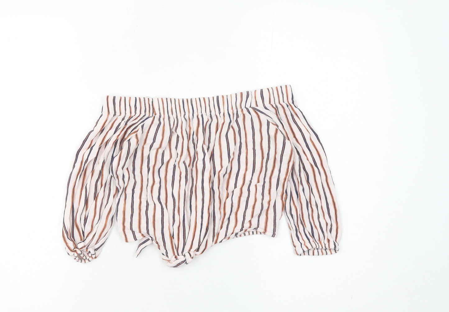 Pull&Bear Women’s Multicoloured Striped Cropped Off Shoulder Blouse UK 10