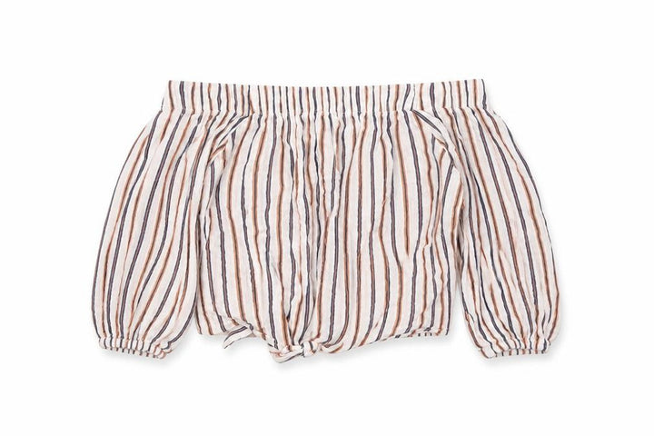 Pull&Bear Women’s Multicoloured Striped Cropped Off Shoulder Blouse UK 10