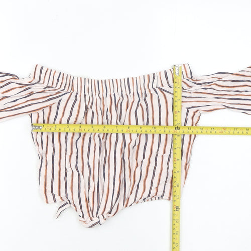 Pull&Bear Women’s Multicoloured Striped Cropped Off Shoulder Blouse UK 10