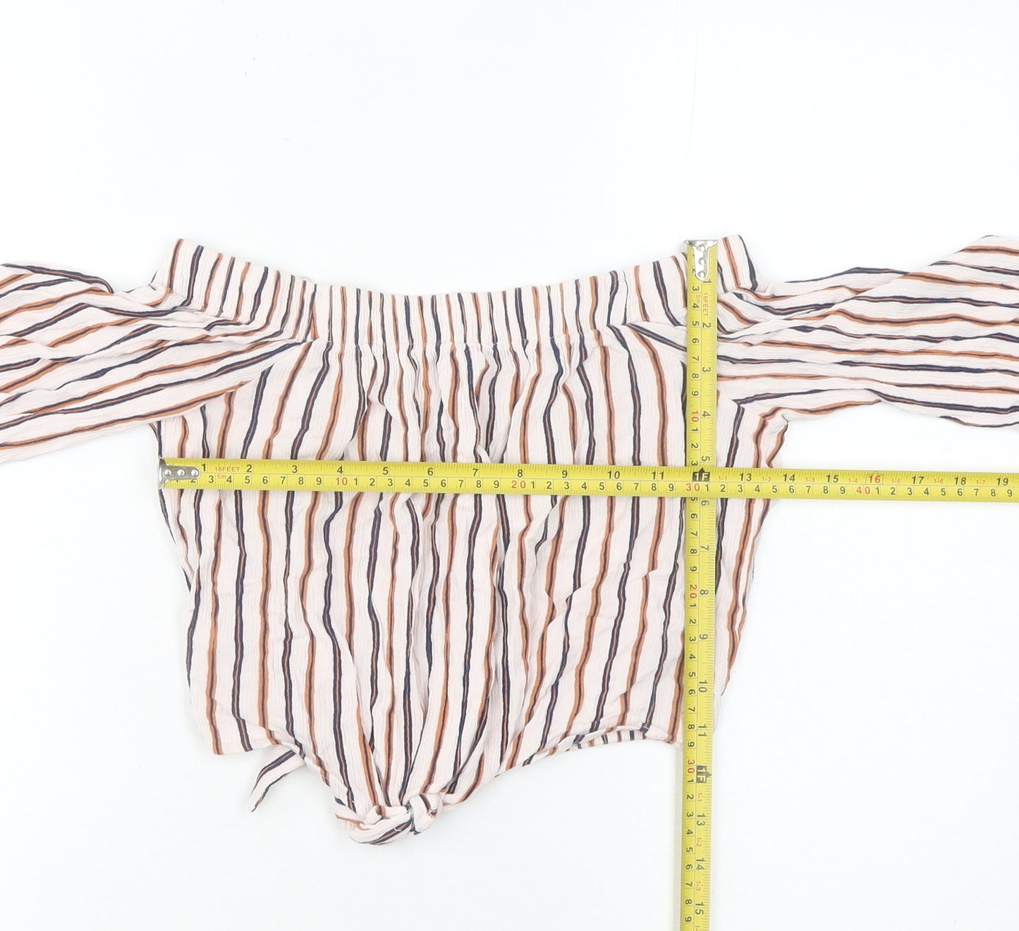 Pull&Bear Women’s Multicoloured Striped Cropped Off Shoulder Blouse UK 10